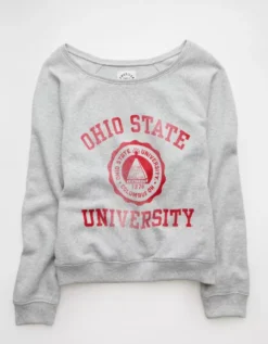 AE Ohio State Buckeyes Graphic Off The Shoulder Sweatshirt Heather Gray -American Eagle Fashion 0454 2739 006 f