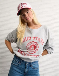AE Ohio State Buckeyes Graphic Off The Shoulder Sweatshirt Heather Gray