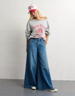 AE Ohio State Buckeyes Graphic Off The Shoulder Sweatshirt Heather Gray -American Eagle Fashion 0454 2739 006 os