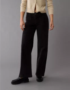 AE Stretch Corduroy Low-Rise Baggy Wide-Leg Pant Black