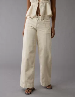 AE Dreamy Drape Stretch Low-Rise Baggy Wide-Leg Pant Ivory
