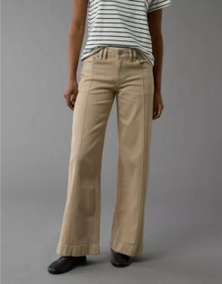 AE Dreamy Drape Stretch Low-Rise Baggy Wide-Leg Pant Soft Oat