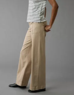 AE Dreamy Drape Stretch Low-Rise Baggy Wide-Leg Pant Soft Oat -American Eagle Fashion 0461 5440 164 os