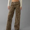 AE Stretch Leopard Low-Rise Baggy Wide-Leg Pant Brown
