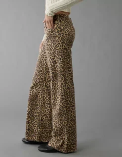 AE Stretch Leopard Low-Rise Baggy Wide-Leg Pant Brown -American Eagle Fashion 0461 5528 200 os