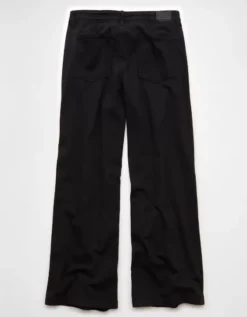 AE Dreamy Drape Stretch Low-Rise Ultra Wide-Leg Pant Onyx Black -American Eagle Fashion 0461 5530 016 b