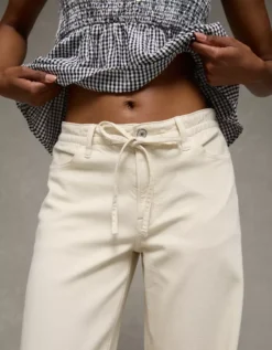 AE Dreamy Drape Stretch Low-Rise Ultra Wide-Leg Pant Bone Khaki -American Eagle Fashion 0461 5530 210 d2