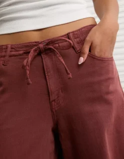 AE Dreamy Drape Stretch Low-Rise Ultra Wide-Leg Pant Dark Rust -American Eagle Fashion 0461 5530 677 d2
