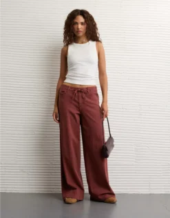 AE Dreamy Drape Stretch Low-Rise Ultra Wide-Leg Pant Dark Rust