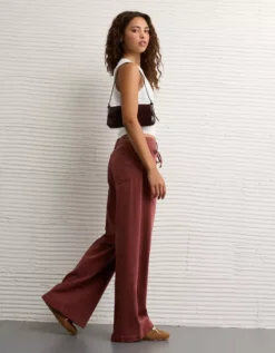 AE Dreamy Drape Stretch Low-Rise Ultra Wide-Leg Pant Dark Rust -American Eagle Fashion 0461 5530 677 os