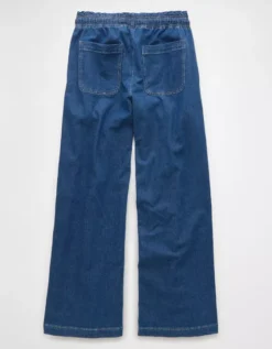 AE Dreamy Drape Linen-Blend Pull-On Pant Indigo -American Eagle Fashion 0461 5589 532 b