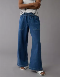 AE Dreamy Drape Linen-Blend Pull-On Pant Indigo