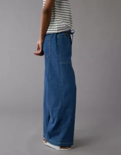 AE Dreamy Drape Linen-Blend Pull-On Pant Indigo -American Eagle Fashion 0461 5589 532 os