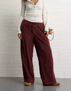 AE Stretch Corduroy Low-Rise Baggy Wide-Leg Pant Faded Raisin -American Eagle Fashion 0461 5610 594 d2