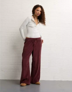 AE Stretch Corduroy Low-Rise Baggy Wide-Leg Pant Faded Raisin