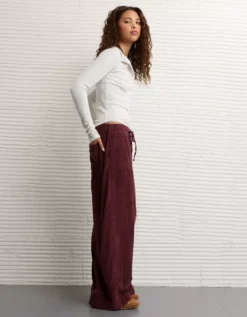 AE Stretch Corduroy Low-Rise Baggy Wide-Leg Pant Faded Raisin -American Eagle Fashion 0461 5610 594 os