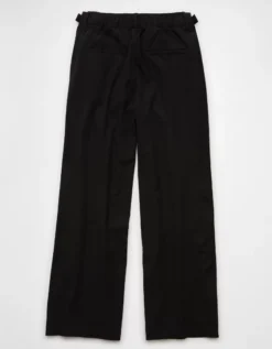 AE Stretch Linen-Blend High-Waisted Wide-Leg Trouser Black -American Eagle Fashion 0462 5385 001 b