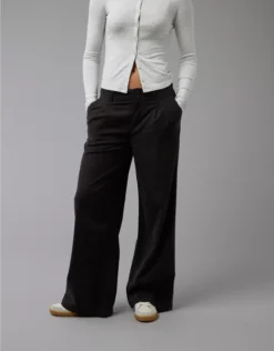 AE Stretch Linen-Blend High-Waisted Wide-Leg Trouser Black