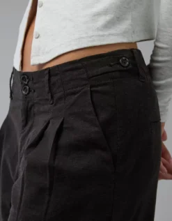 AE Stretch Linen-Blend High-Waisted Wide-Leg Trouser Black -American Eagle Fashion 0462 5385 001 os