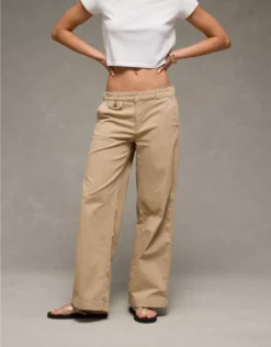 AE Stretch Low-Rise Wide-Leg Khaki Pant Tank Tan