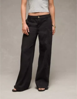 AE Stretch Mid-Rise Ultra Wide-Leg Convertible Trouser Onyx Black