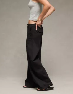 AE Stretch Mid-Rise Ultra Wide-Leg Convertible Trouser Onyx Black -American Eagle Fashion 0462 5539 016 os