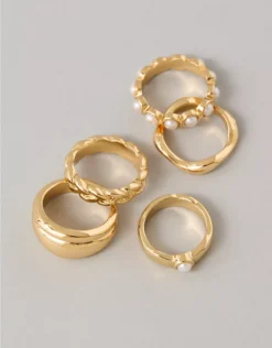 AEO Pearl Rings 5-Pack Gold