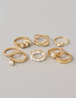 AE Pearl & Gold Rings 8-Pack Gold
