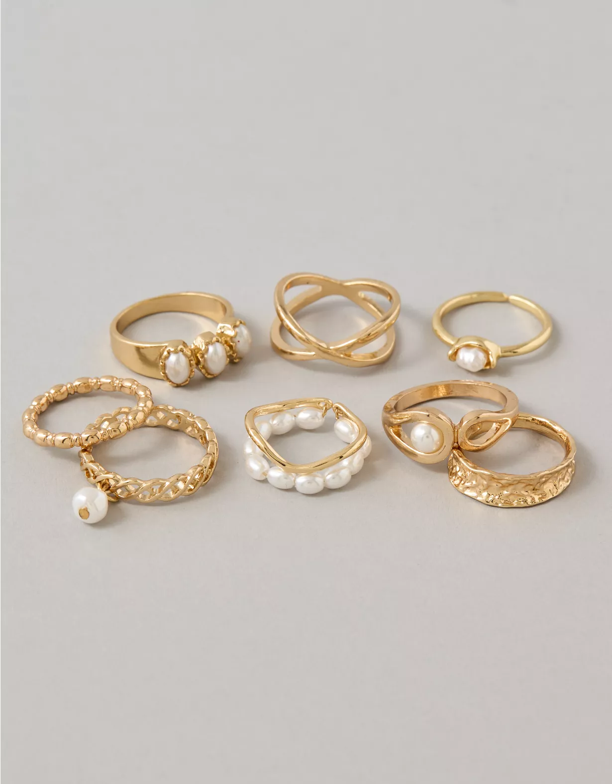 AE Pearl & Gold Rings 8-Pack Gold 1 AE Pearl & Gold Rings 8-Pack Gold