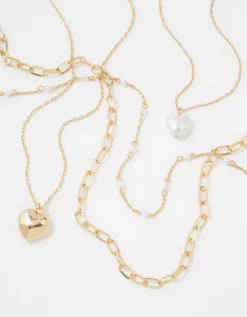 AEO Gold Heart Necklace 4-Pack -American Eagle Fashion 0482 6798 709 b