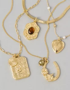 AE Semi Precious Layering Necklace Gold -American Eagle Fashion 0482 8674 709 b