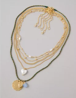 AEO Green Corded Necklace 5-Pack Multi