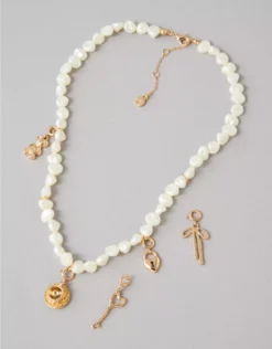 AEO Pearl Charm Kit Necklace Gold