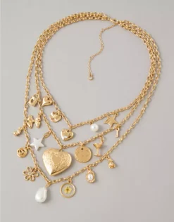 AEO Layered Charm Necklace Gold