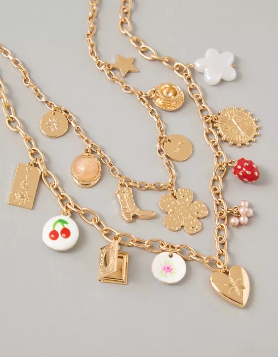 AEO Double Layered Charm Necklace Gold 3 AEO Double Layered Charm Necklace Gold - Image 3