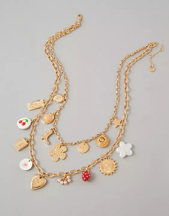 AEO Double Layered Charm Necklace Gold 2 AEO Double Layered Charm Necklace Gold - Image 2