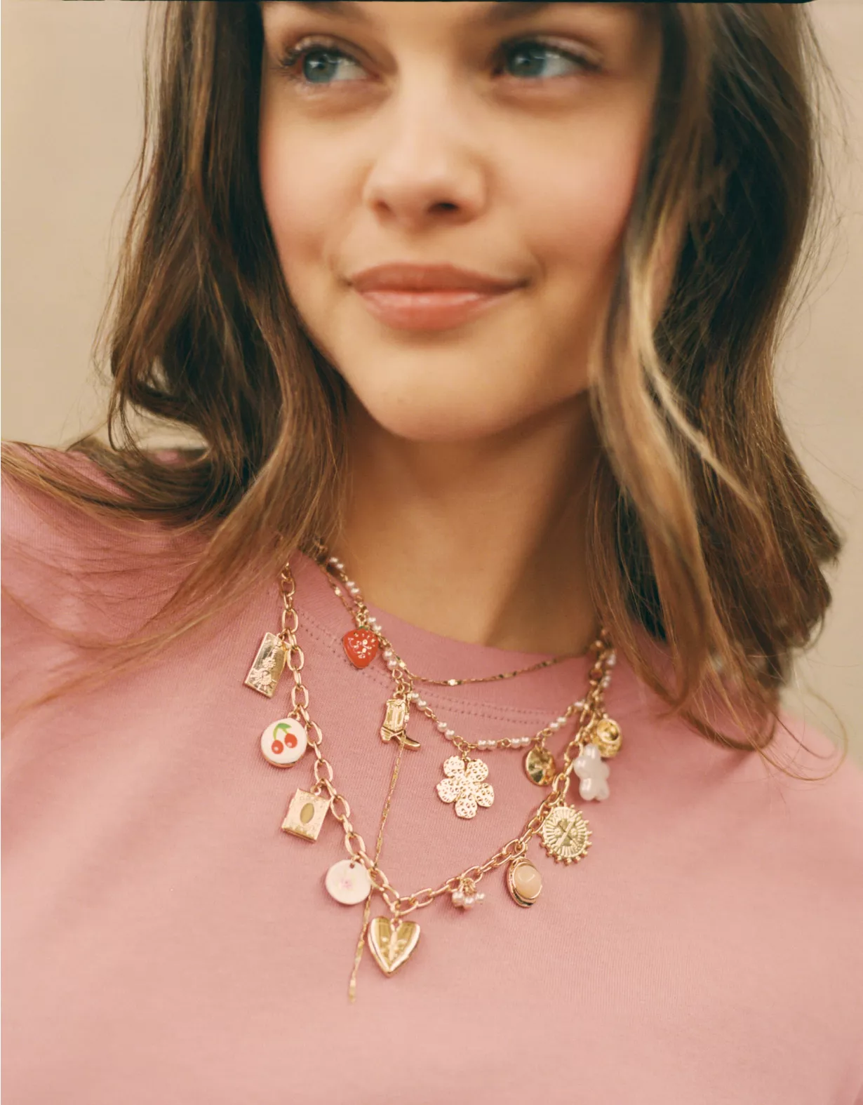 AEO Double Layered Charm Necklace Gold 1 AEO Double Layered Charm Necklace Gold