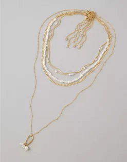 AE Heart & Pearl Necklace 5-Pack Gold