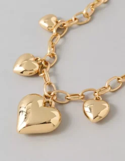 AEO Puffy Heart Charm Necklace Gold -American Eagle Fashion 0482 9031 709 b