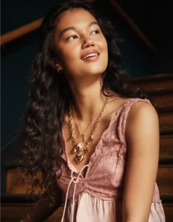 AEO Puffy Heart Charm Necklace Gold