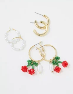 AEO Cherry Hoop Earring 3-Pack -American Eagle Fashion 0484 6622 900 b