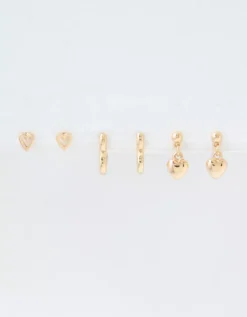 AEO Gold Heart Earrings 6-Pack -American Eagle Fashion 0484 6817 709 b