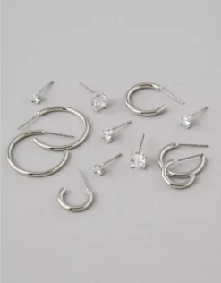 AEO Stud & Hoop Earrings 6-Pack Silver