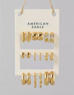 AEO Hoop Earrings 9-Pack Gold