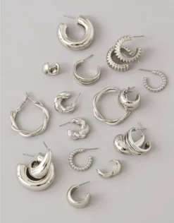 AEO Hoop Earrings 9-Pack Silver