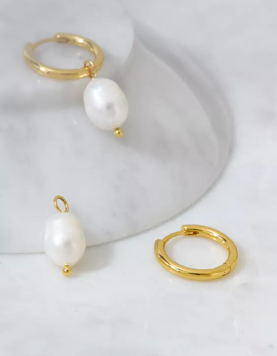 AEO Keepers Collection 14K Gold-Plated Pearl Huggie Earrings Gold 3 AEO Keepers Collection 14K Gold-Plated Pearl Huggie Earrings Gold - Image 3