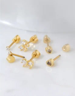 AEO Keepers Collection 14K Gold-Plated Stud Earrings 3-Pack Gold