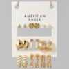 AEO Stud & Hoop Earrings 9-Pack Gold