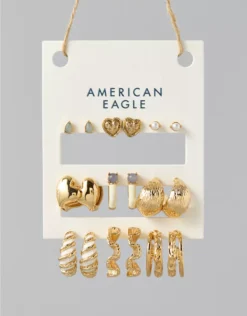 AEO Stud & Hoop Earrings 9-Pack Gold