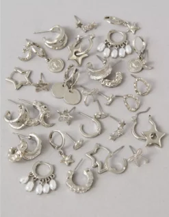 AEO Silver Star Earrings 18-Pack Silver